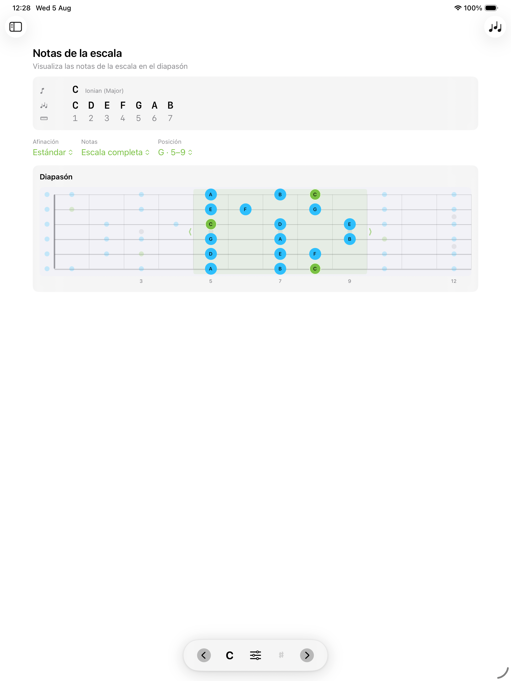 Modes Guitar iOS en iPad